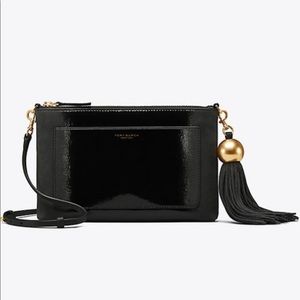 Tory Burch Ombré Tassel Patent Leather & Suede Crossbody Clutch Pouch Bag